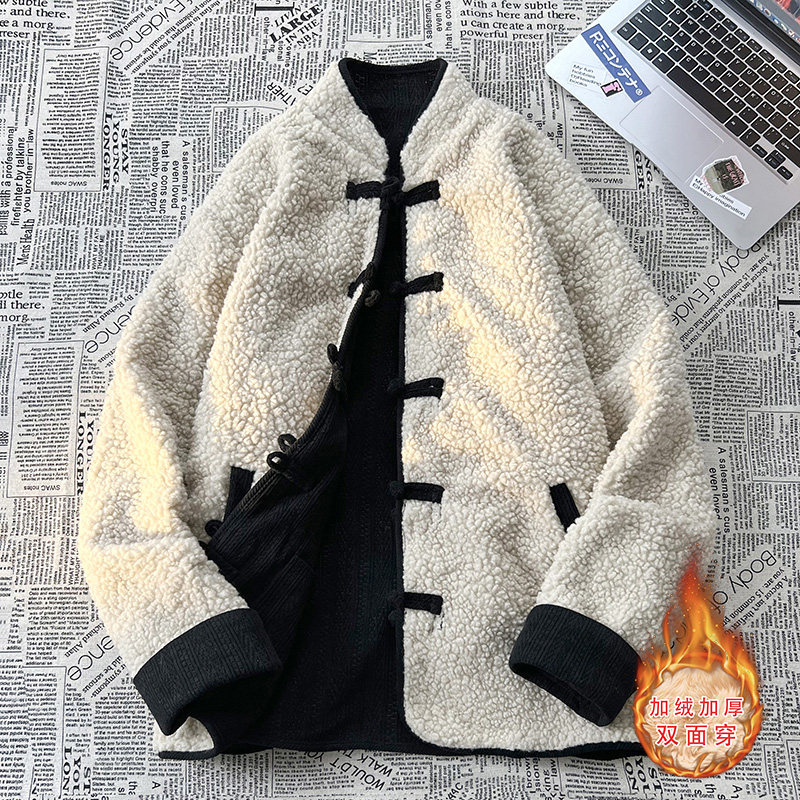 新中式B麦穗羊羔毛加绒加厚双面穿棉服夹克棉衣男JK21-P135控158,男装夹克,电商A005A