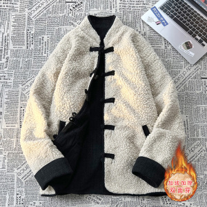 新中式B麦穗羊羔毛加绒加厚双面穿棉服夹克棉衣男JK21-P135控158图片