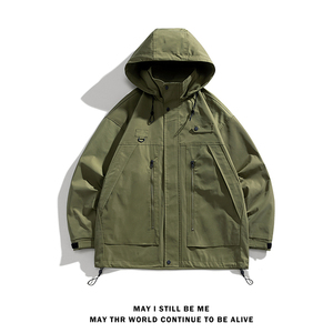 得物白底C工装大口袋冲锋衣防风登山服连帽外套A005A-JN8915-P108图片