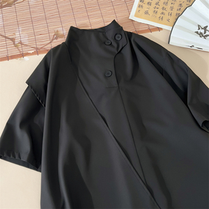 风暗黑A复古半高领衬衫小众围布新中式冰丝t桖T53-P58控78图片