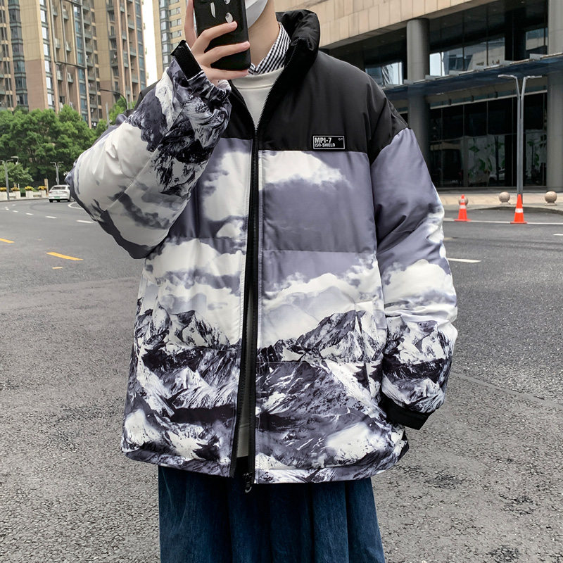 港风直播C雪山印花登山户外冲锋衣羽绒棉衣A005A-M8066P115控148,男装棉衣,电商A005A