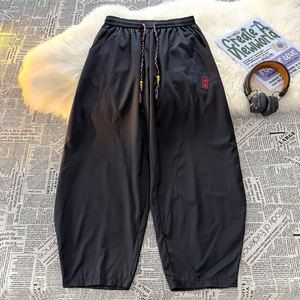 风L暗黑刺绣冰丝大桶裤宽松高级感萝卜裤阔腿裤K252-P65控88，男装休闲裤，电商A005A