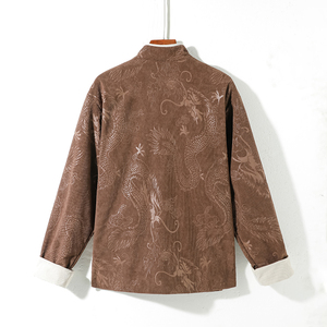 新中式B斜襟盘扣龙纹灯芯绒中山装立领夹克外套男JK20-P105控138图片