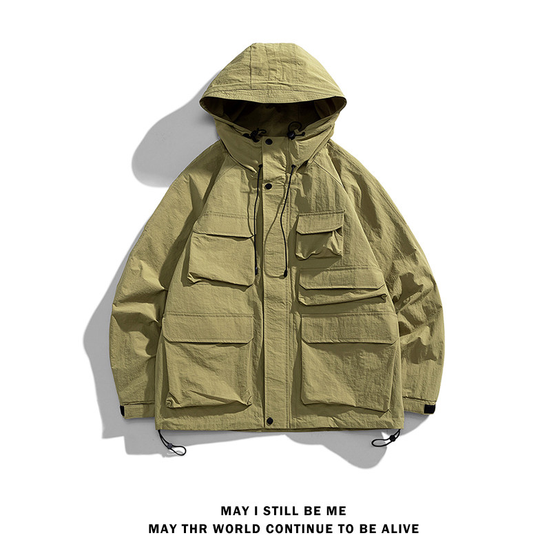 白底A工装大口袋设计连帽户外冲锋衣夹克登山服外套JN8917-P110图片