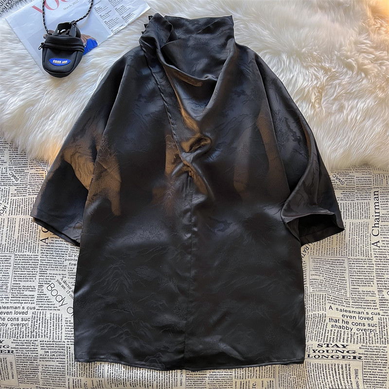 C堆堆领提花暗花小众设计山水树枝冰丝t恤T37-P65控88，商品下架区商品下架区，电商A005A