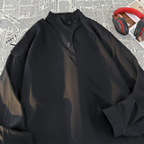 风A纽扣复古半高领衬衫极简拼接围布新中式上衣T16-P65控88，男装T恤，电商A005A