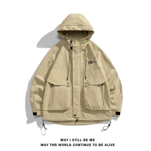 得物白底B工装大口袋冲锋衣连帽仿风登山服夹克外套JN8918-P100图片