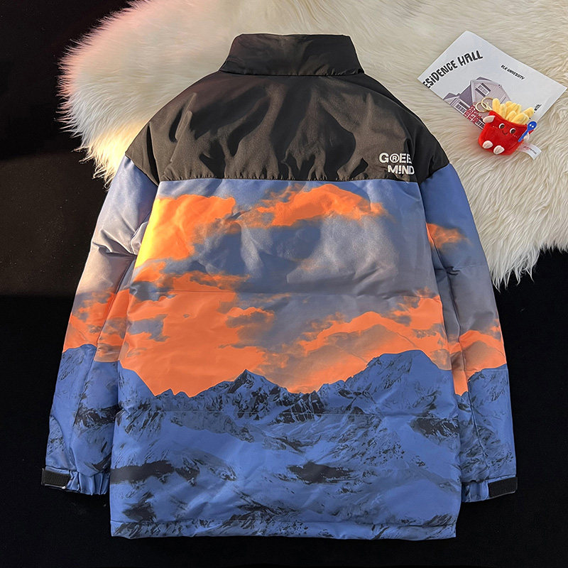 毛毯平铺A雪山印花登山户外冲锋衣羽绒棉衣A005A-M8066-P115控148,男装棉衣,电商A005A