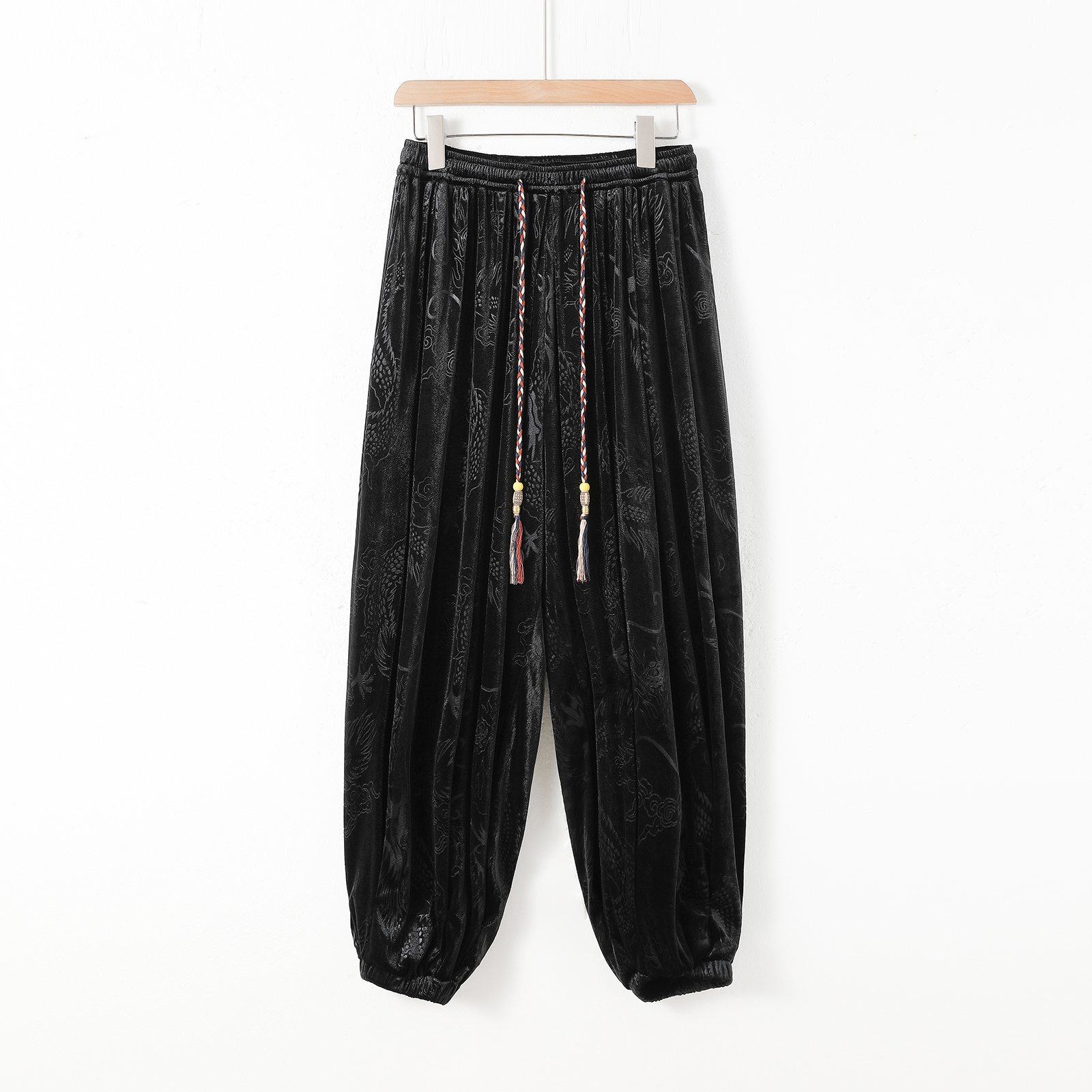 风H龙纹暗纹新中式保暖金丝绒阔腿束脚裤男K255-P68控88，男装棉衣，电商A005A