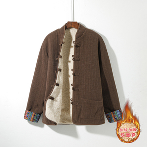 新中式O麦穗羊羔毛加绒加厚双面穿棉服夹克棉衣男JK21-P135控158图片