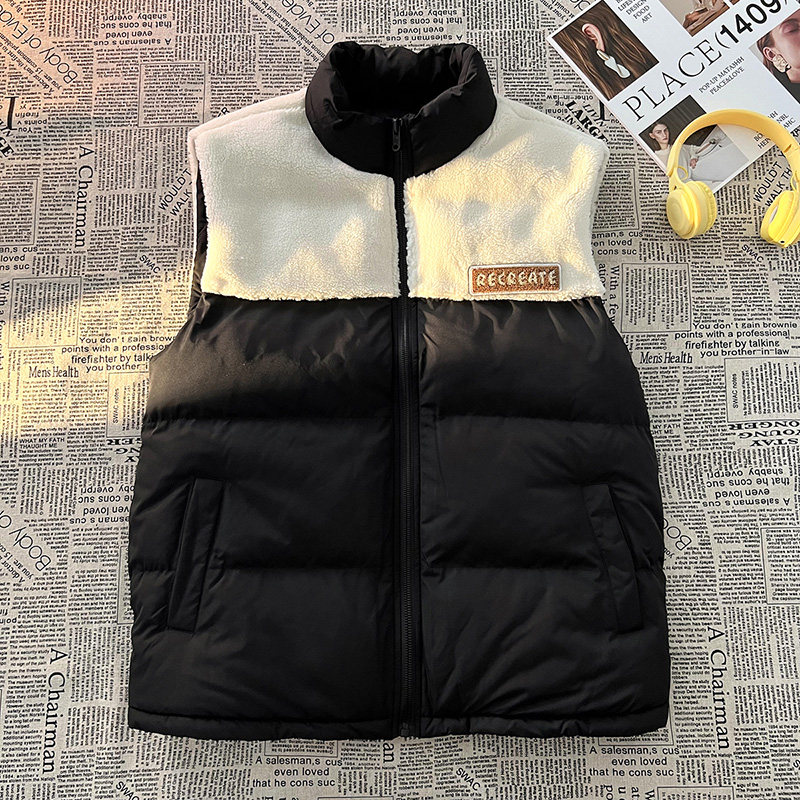 毛毯平铺B奶咖色棉服马甲男羊羔毛拼接背心A005A-MN8817-P78,男装背心/马甲,电商A005A