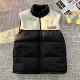 毛毯平铺A奶咖色棉服马甲男羊羔毛拼接背心A005A-MN8817-P78，男装背心/马甲，电商A005A