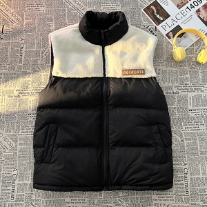 毛毯平铺A奶咖色棉服马甲男羊羔毛拼接背心A005A-MN8817-P78图片