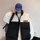 港风B奶咖色棉服马甲男羊羔毛拼接背心A005A-MN8817-P78，男装背心/马甲，电商A005A