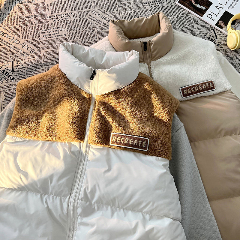 毛毯平铺B奶咖色棉服马甲男羊羔毛拼接背心A005A-MN8817-P78,男装背心/马甲,电商A005A