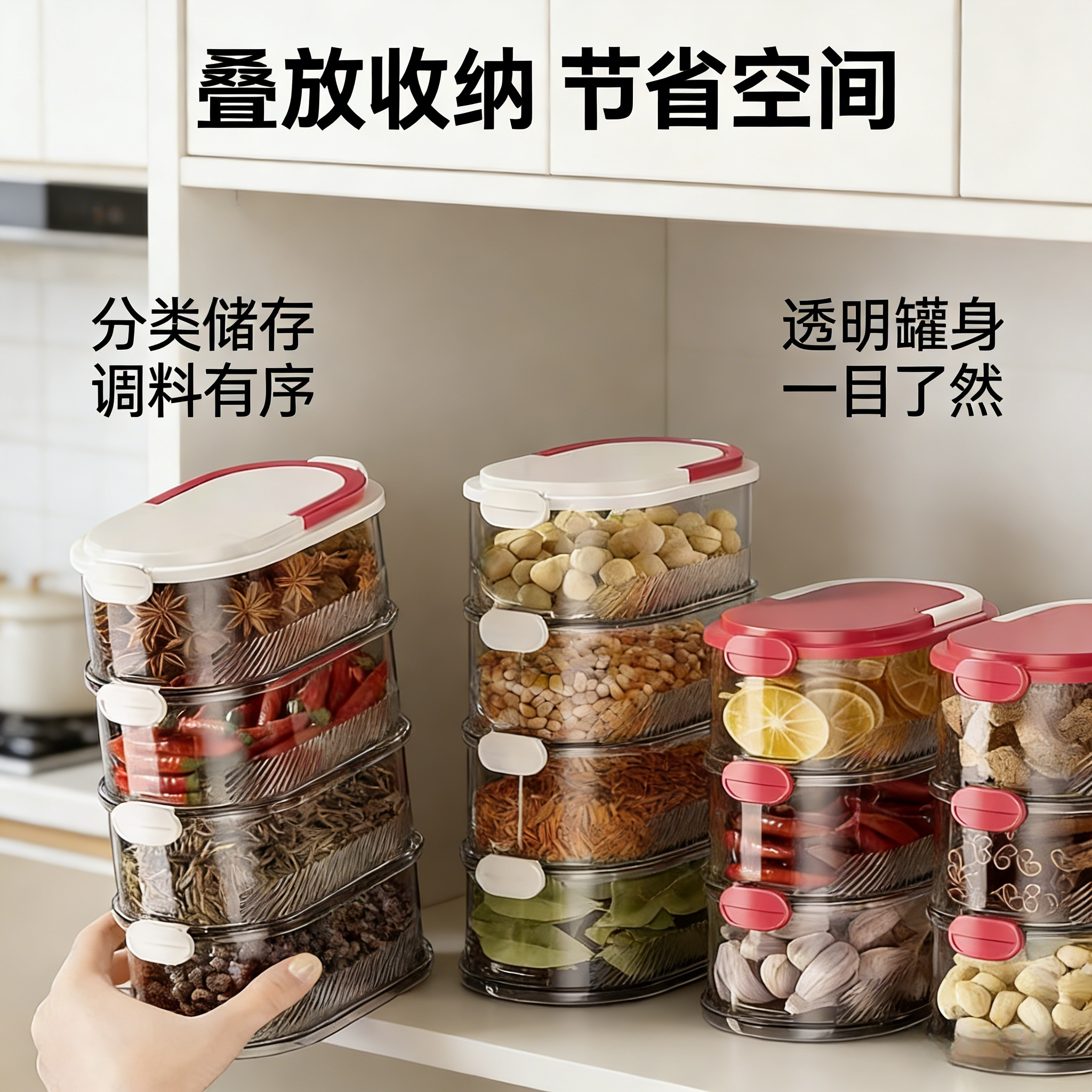 透明多层调料盒分层家用多功能带盖塑料密封防潮储物罐厨房收纳盒,户外/登山/野营/旅行用品,调味盒/调料瓶,淘宝优惠券,粉丝福利购,淘宝优惠卷