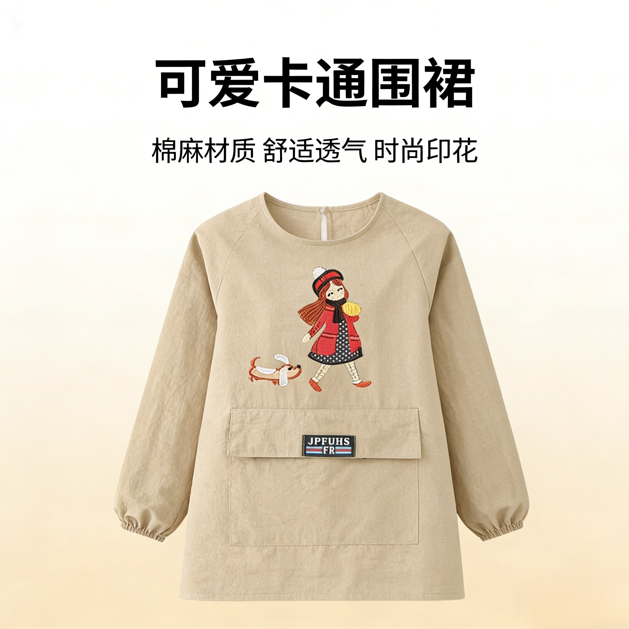 可爱卡通长袖围裙防污防水厨房家用做饭罩衣棉麻透气围腰工作服,家庭/个人清洁工具,一次性围裙,淘宝优惠券,粉丝福利购,淘宝优惠卷