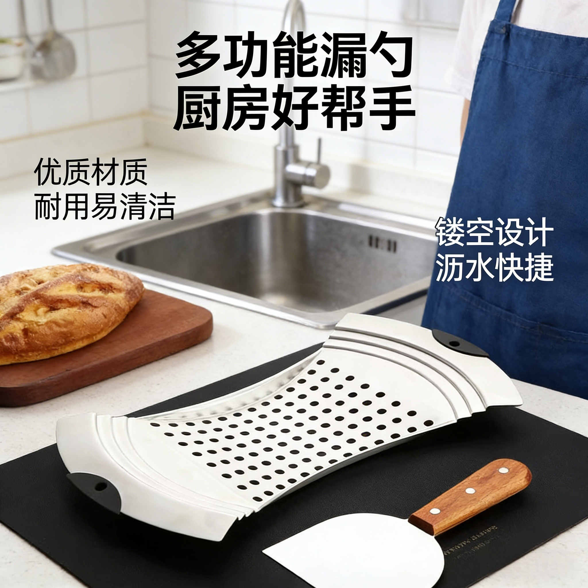 不锈钢面粉筛漏勺家用孔洞过滤网木柄厨房烘焙工具多功能过滤勺,厨房/烹饪用具,面粉筛,淘宝优惠券,粉丝福利购,淘宝优惠卷