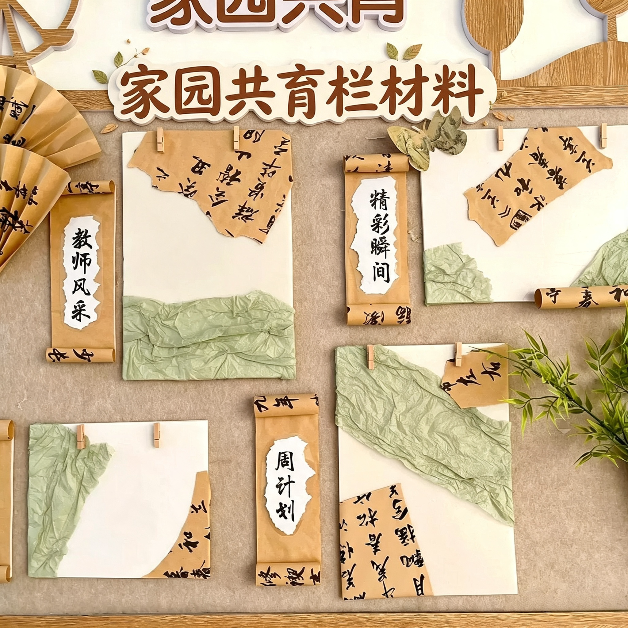 幼儿园国风书法主题墙森系环创教室家园共育班级布置墙面装饰材料