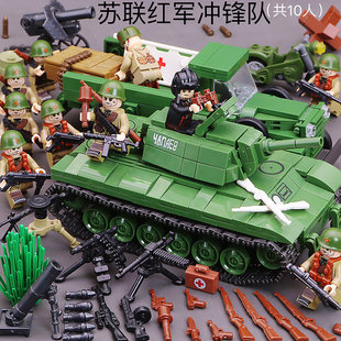 兼容积木二战一战苏德大战军运兵车碉堡士兵坦克大炮益智拼装玩具