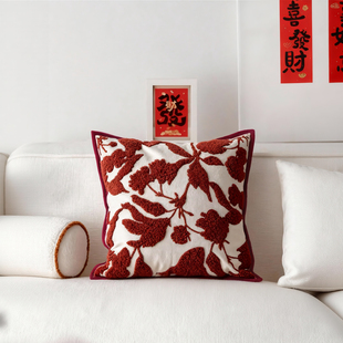 GULAN古兰春节新年抱枕氛围感红色喜庆沙发客厅麂皮绒羽丝绒靠枕
