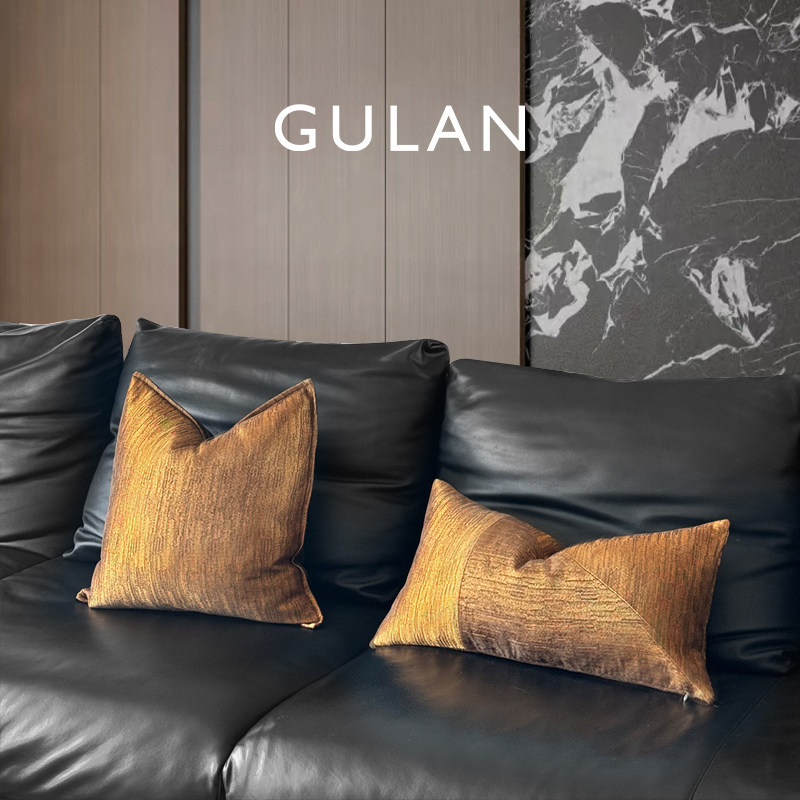 GULAN鎏金抱枕轻奢高级感样板间沙发客厅卧室设计师款腰枕靠枕