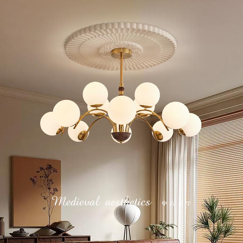 法式客厅灯新款实木大厅主灯复古魔豆餐厅卧室中山灯具饰中古吊灯