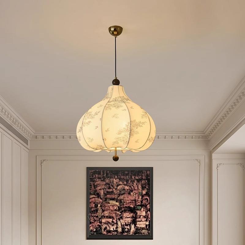 卧室布艺灯具法式中古风南洋花纹实木栗子灯餐厅吧台茶室民宿吊灯
