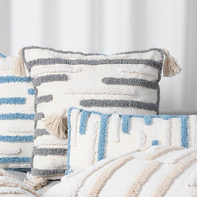 现代简约刺绣毛绒抱枕横条抱枕套PP棉靠垫套沙发卧室流苏靠枕靠垫,居家布艺,抱枕被,淘宝优惠券,粉丝福利购,淘宝优惠卷