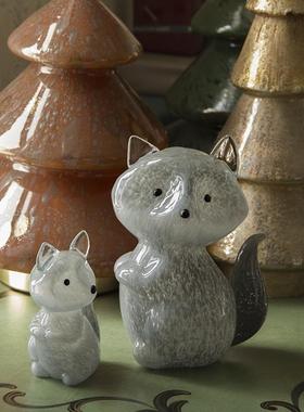 简约北欧创意手工琉璃灰色小狐狸玻璃摆件软装家居酒柜陈设装饰品