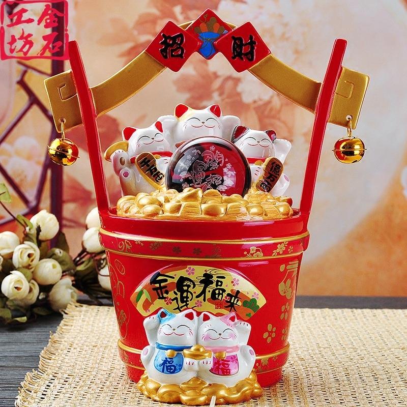 招财猫摆件喷泉流水招财水晶球开业礼品工艺品大号公司店铺饭店