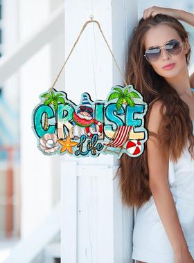 MZ601跨境夏季侏儒沙滩木质挂牌节日家居装饰木牌派对橱窗挂件