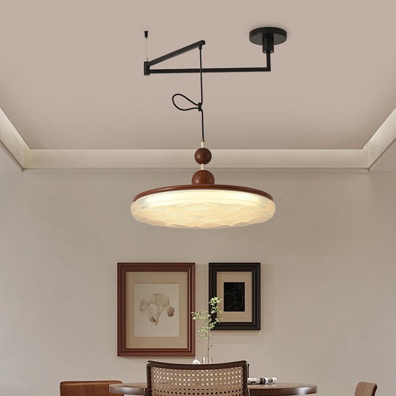 中古风餐厅高级感可移位餐桌灯法式复古飞碟圆桌吧台灯具摇臂吊灯