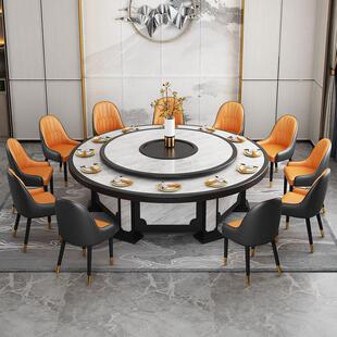 新中式实木大圆桌酒店电动餐桌饭店10人20人25转盘带火锅桌椅组合