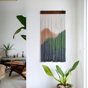 新款 房间墙面壁饰民宿客厅卧室壁挂 北欧风景画染色手工编织挂毯