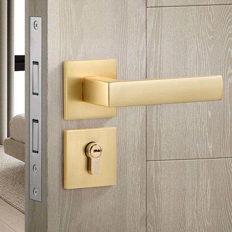 室内静音磁吸分体金色门锁家用通用型卧室木门房门门把手房间锁具