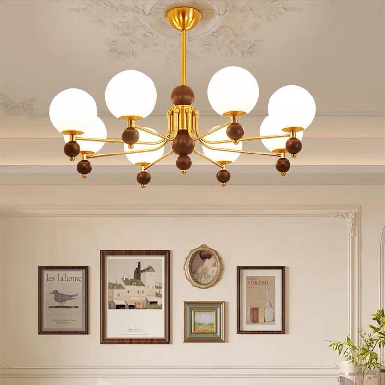 全铜法式中古风客厅卧室吊灯美式复古吊灯轻奢魔豆餐厅灯具