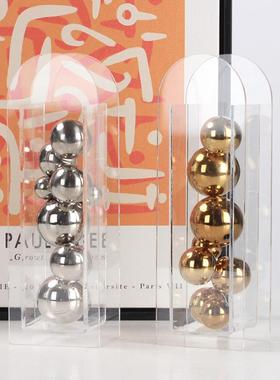 轻奢风几何珠点透明花瓶摆件客厅样板间高级感艺术创意设计插花器