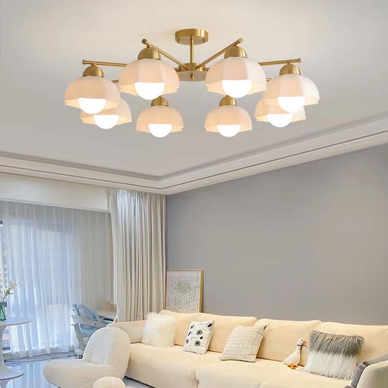 全铜法式奶油风中古北欧简约轻奢玻璃主卧室灯餐厅吸顶灯客厅吊灯