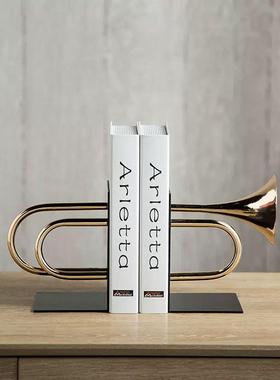 现代创意金色喇叭旋律书档摆件样板房客厅书房柜子展厅陈设装饰品