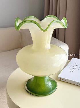 中古芬顿花瓶琉璃客厅摆件高级感花器水养鲜花轻奢法式浪漫装饰品
