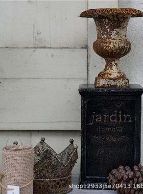 氧化镁做旧复古黑罗马柱摆件园艺杂货花园庭院装饰工艺品