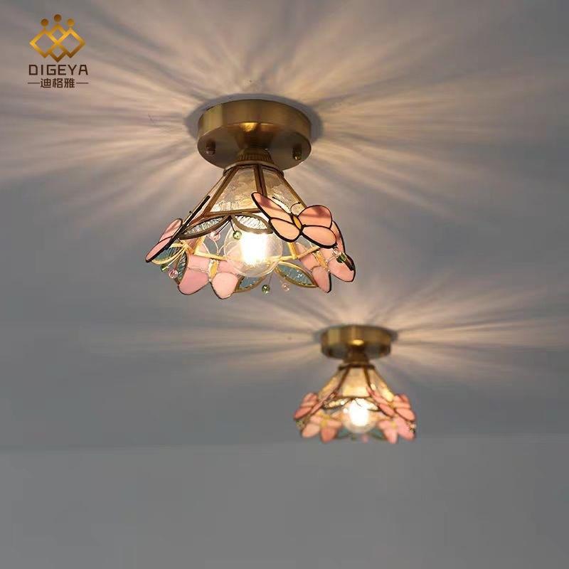 纯手工日式复古过道吸顶灯阳台玄关入户创意浪漫法式蝴蝶玻璃吊灯