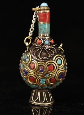 厂家直销古玩复古工艺品铜制铜器杂件做旧镶嵌宝石鼻烟壶