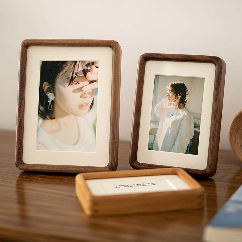 黑胡桃实木圆角弧画框洗照片相框摆台高级感6寸相片框洗照片