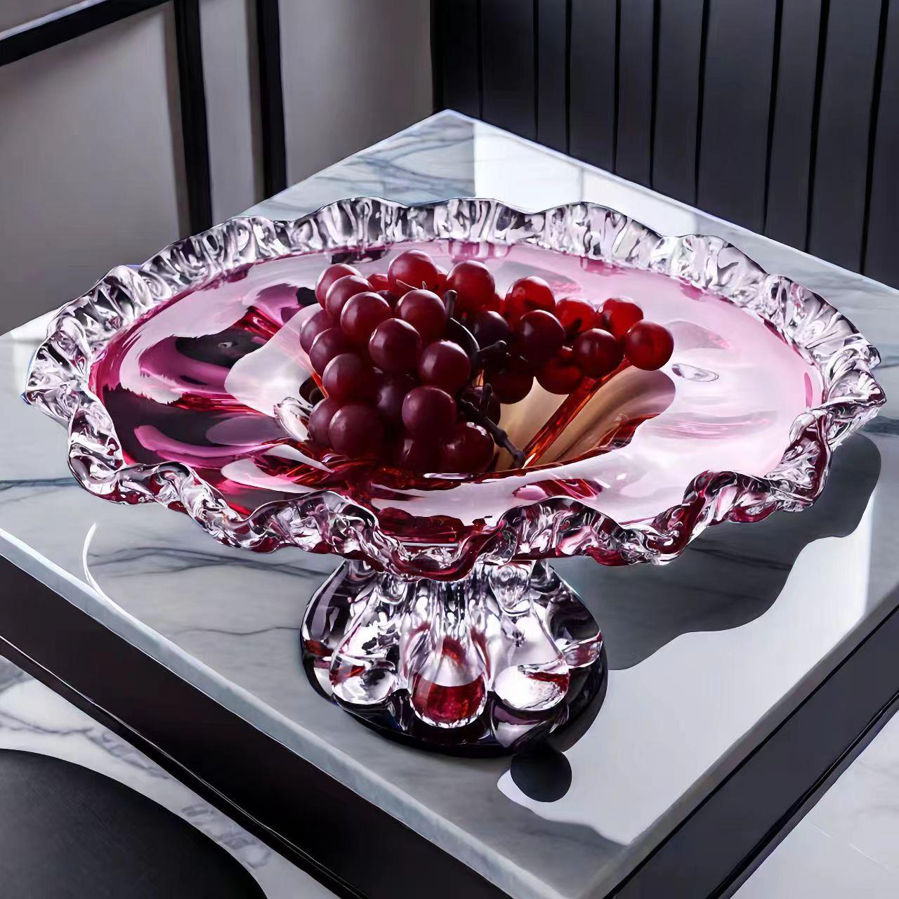家居高档轻奢创意琉璃果盘现代大号水晶玻璃高端高脚水果盘样板间