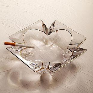 9WOR新款 描金大号水晶玻璃烟灰缸办公室家用客厅茶几烟缸轻奢潮流