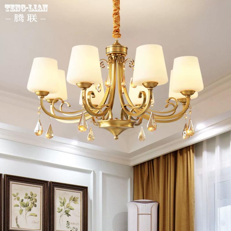 全铜欧式水晶吊灯客厅灯轻奢简约美式法式卧室餐厅灯大气复古灯具