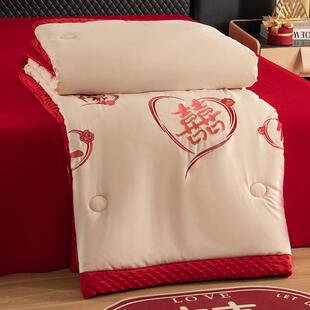 结婚被子喜被红色豆豆绒毯女方陪嫁婚庆毛毯被芯两用婚嫁加厚冬被