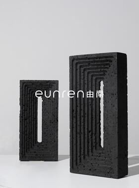 火山石效果简方砖摆件现代轻奢家居客厅样板房软装饰品工艺品